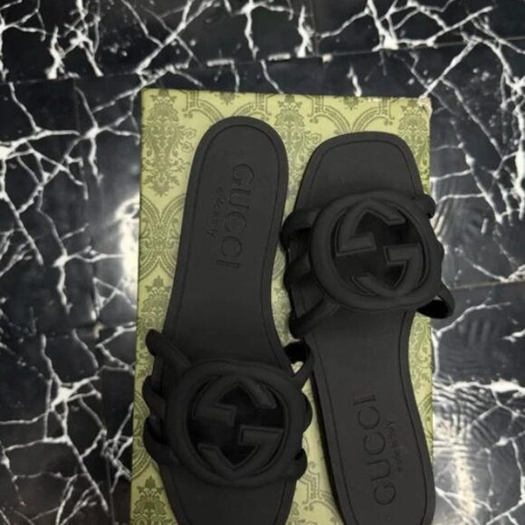 Gucci Women's Black Marmont Rubber Slides US 9 - New with Box - Picture 5 of 7